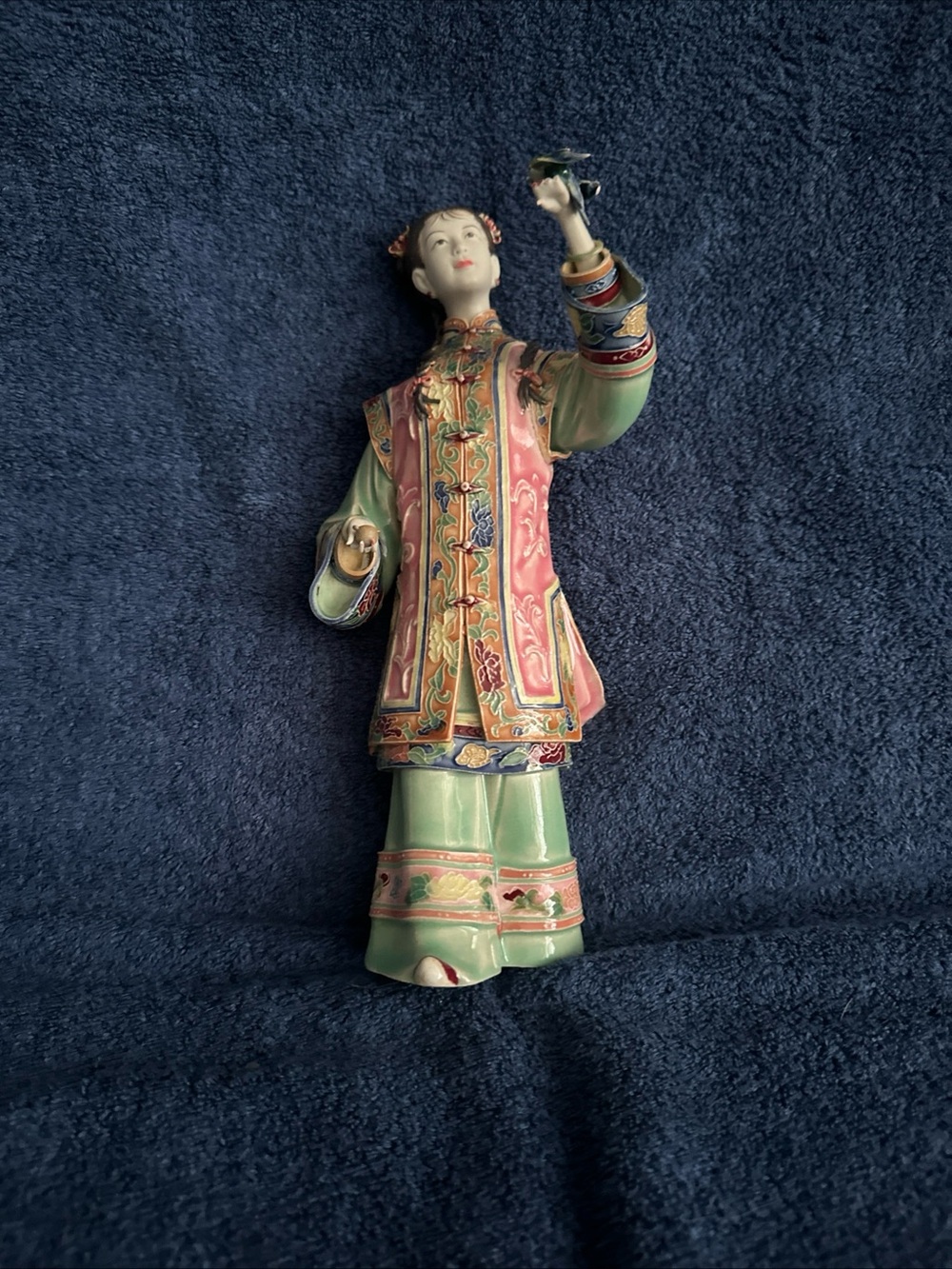 Hand-Painted Porcelain Figurine in Pink and Green - Unbranded